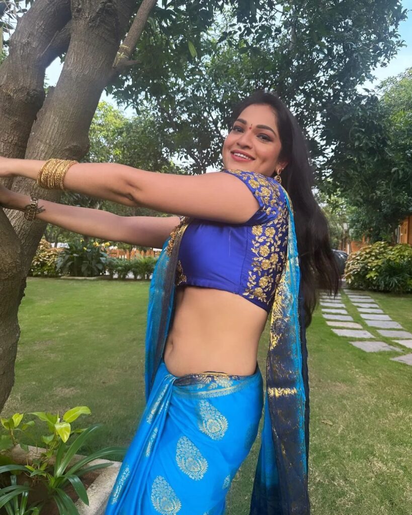 Bigg boss fame Ashwini Sree blue saree hot navel saree hd images